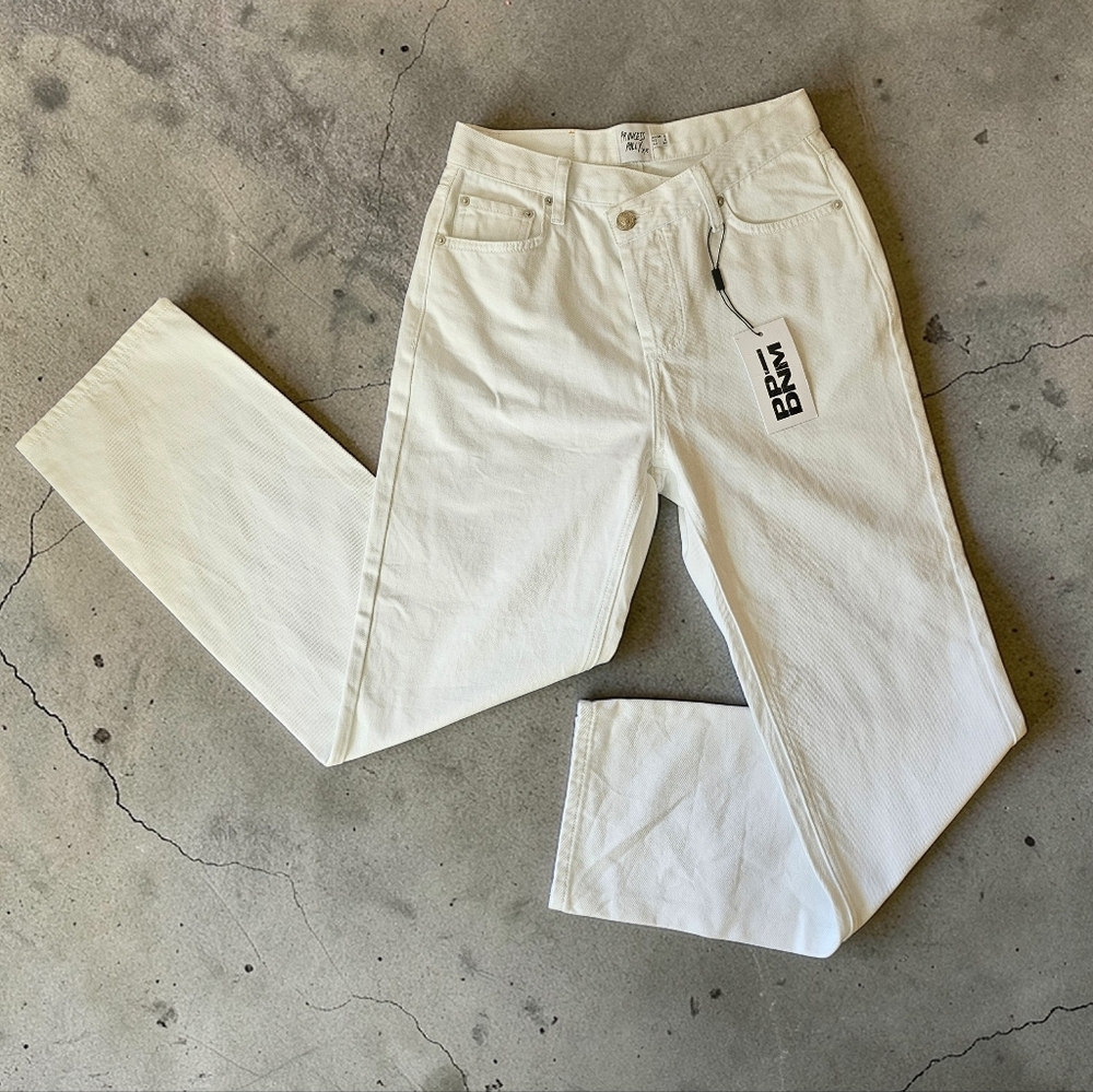 Princess Polly‎ Holly Asymmetric White Denim High Rise Straight Leg Jeans NWT 2